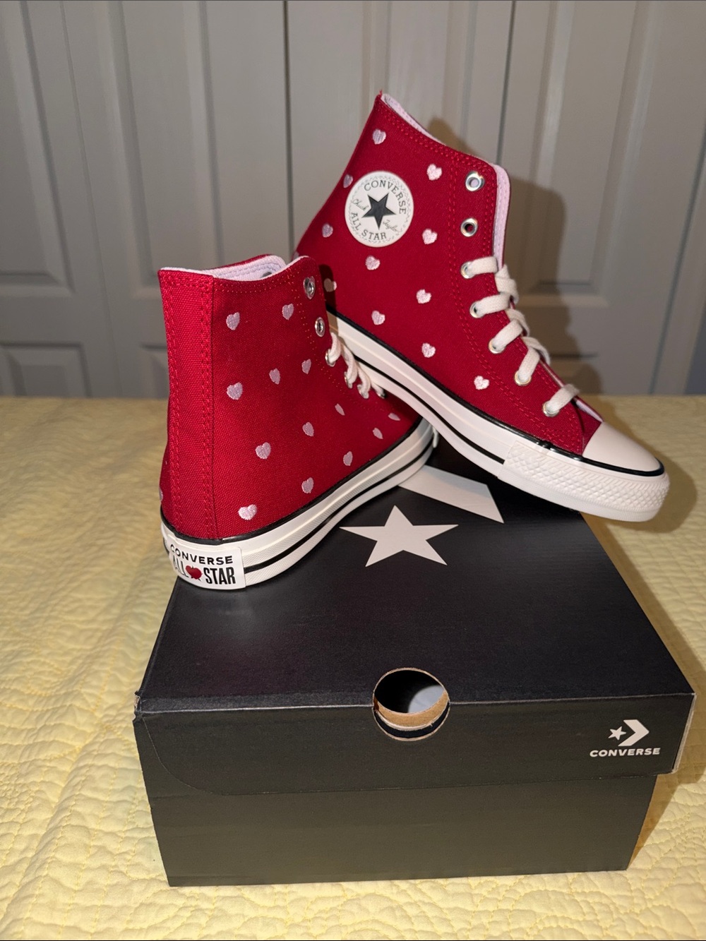 Converse Red High-Top Heart Print Sneakers